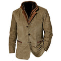 Men's Retro Color Block Stitching Casual Jacket Lapel Long Sleeve Outerwear