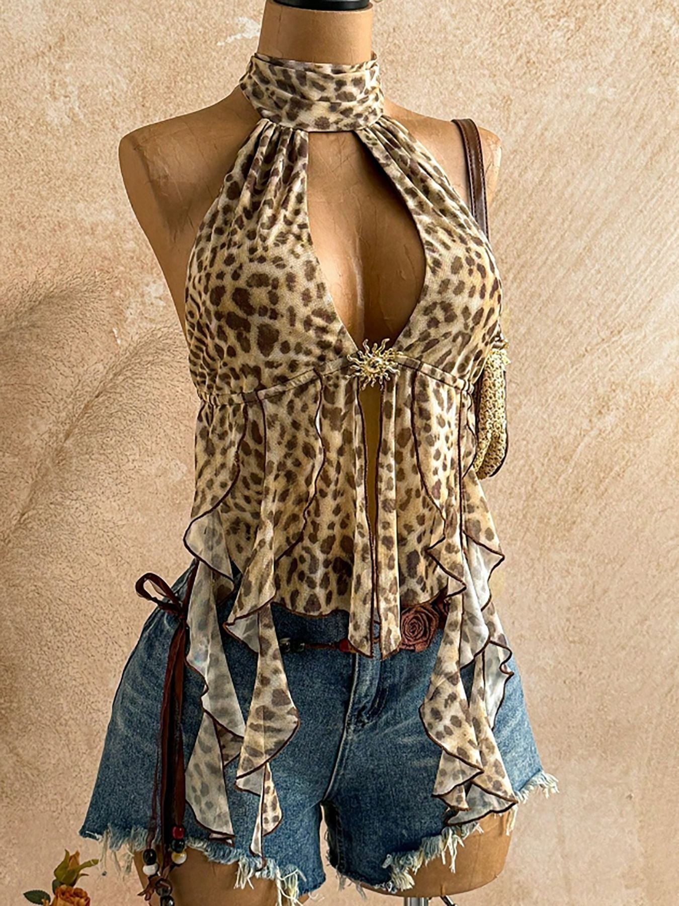 Halter Neck Leopard Print Camisole