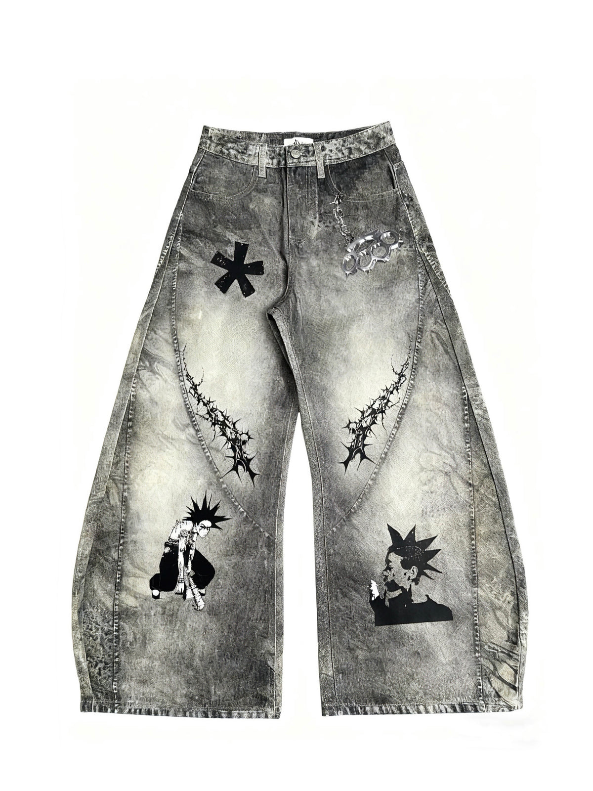 Unisex Dirty-Dye 3D Printed Wide-Leg Denim Pants