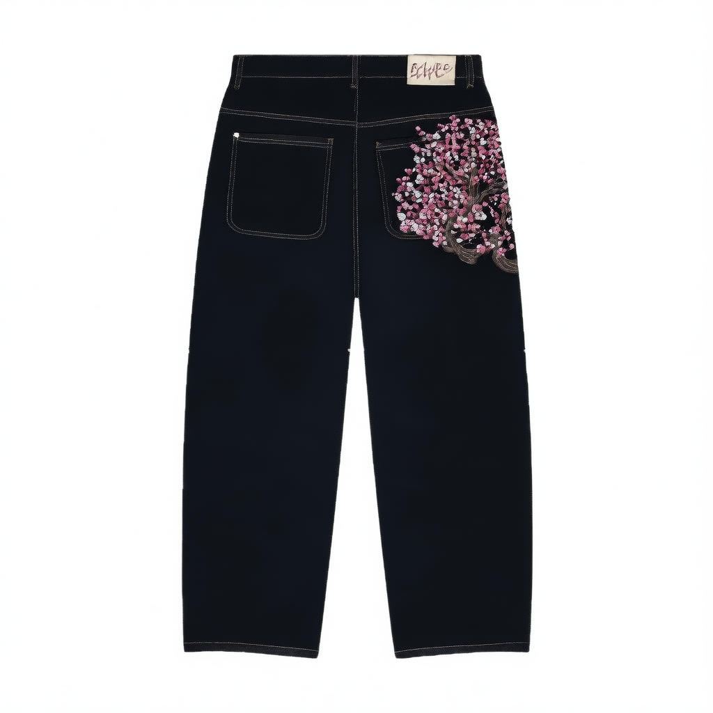 Retro Floral Embroidered Unisex Jeans