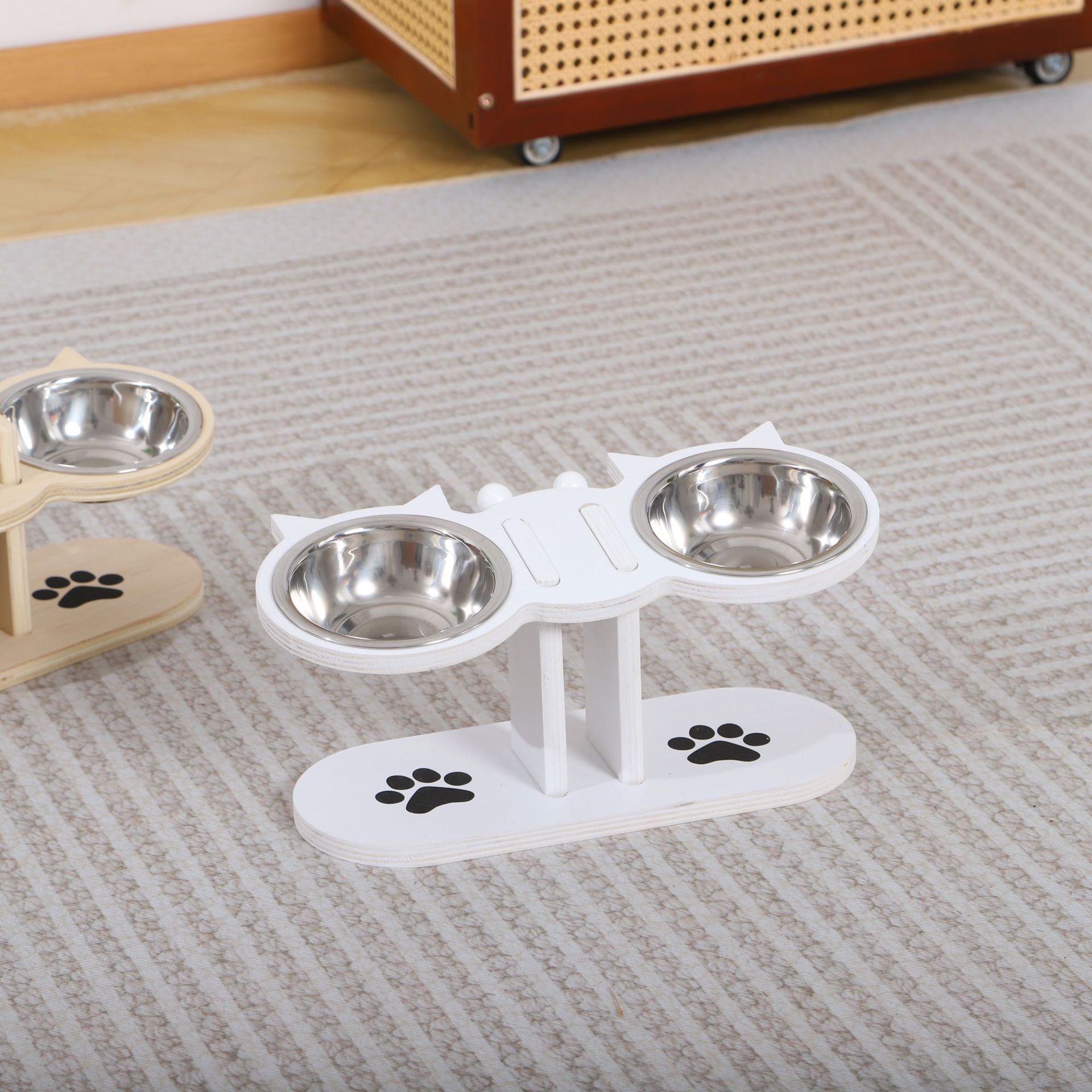 Adjustable Wooden Pet Feeder Stand with Dual Bowls