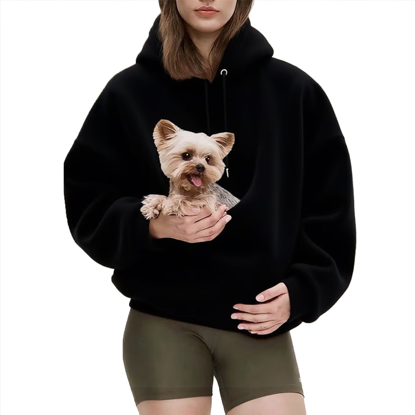 Womens Hooded Plush Pet Pocket Sweatshirt