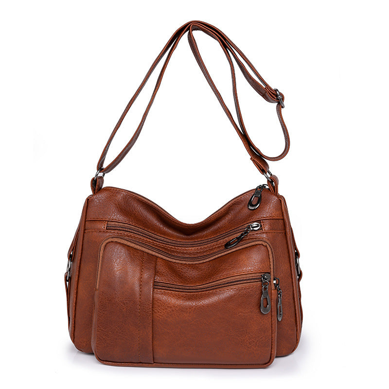 Women's Large Capacity Soft Leather Shoulder Crossbody Bag for Daily Use