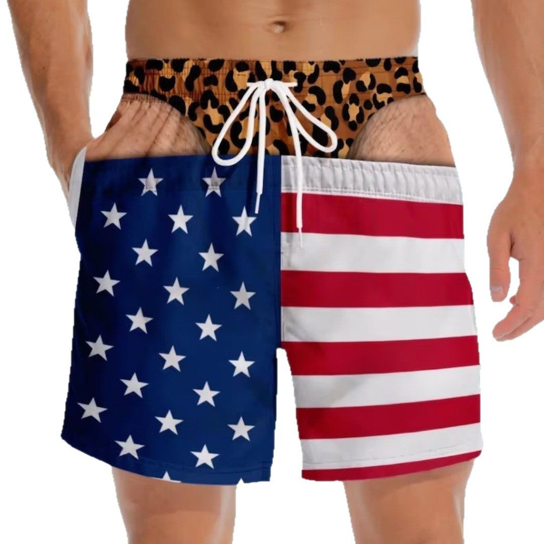 Men's 3D Patriotic Print Loose Beach Shorts