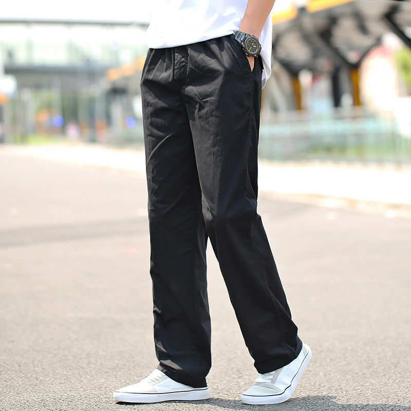 Men's Pure Cotton Loose-Fit Multi-Pocket Cargo Pants Breathable Straight Leg Casual Trousers