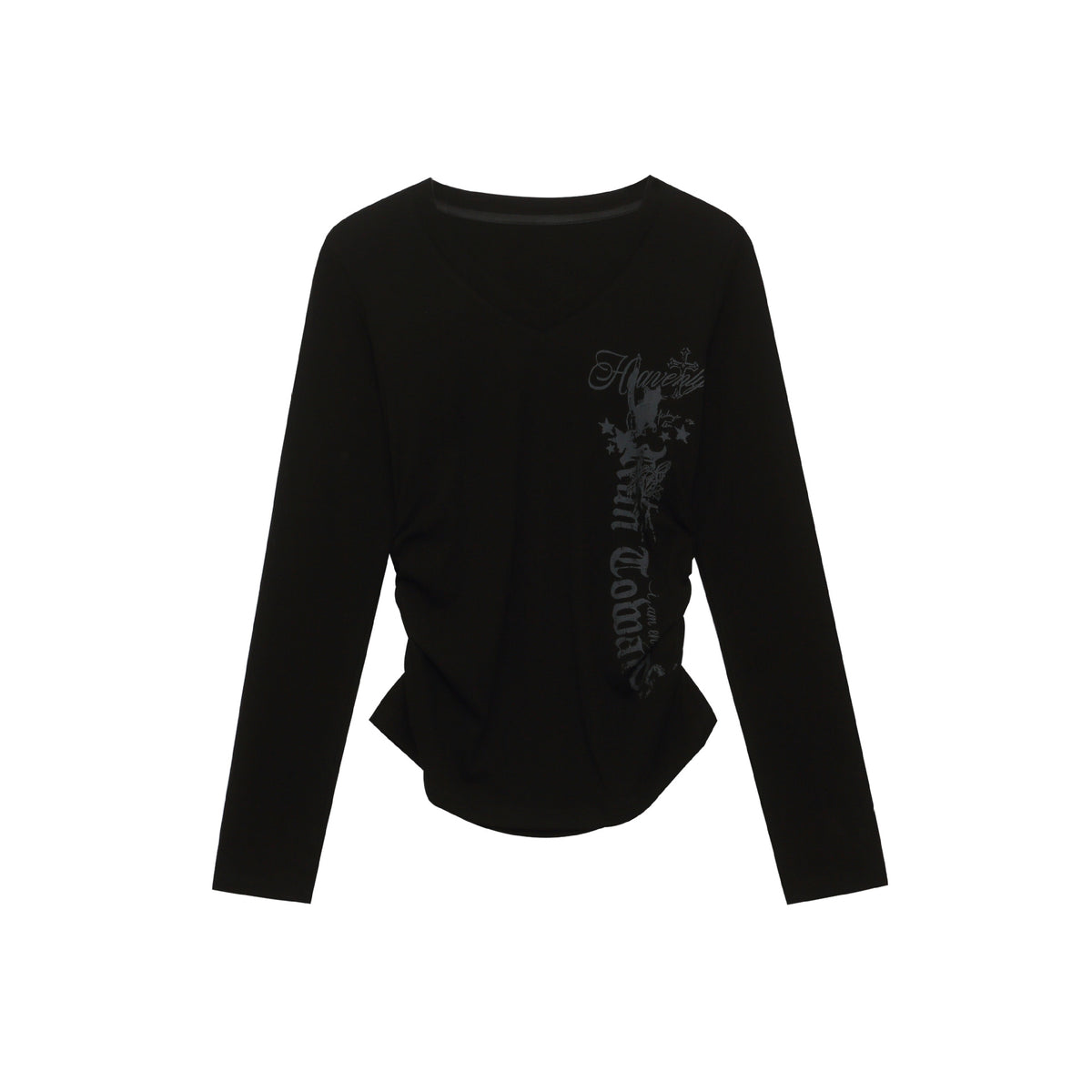 Womens Letter Print V-Neck T-Shirt