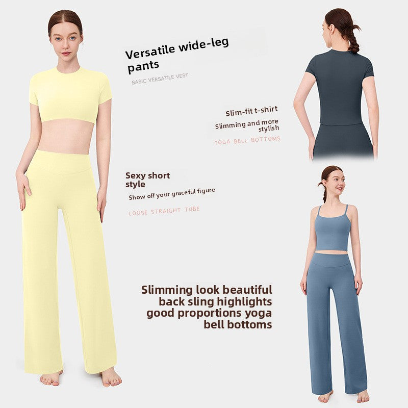 Loose Straight Leg Yoga Pants for Women High Waist Tummy Control Breathable Fitness Leggings