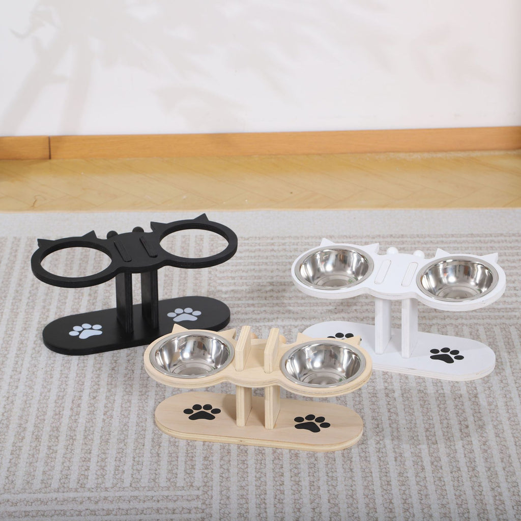 Adjustable Wooden Pet Feeder Stand with Dual Bowls