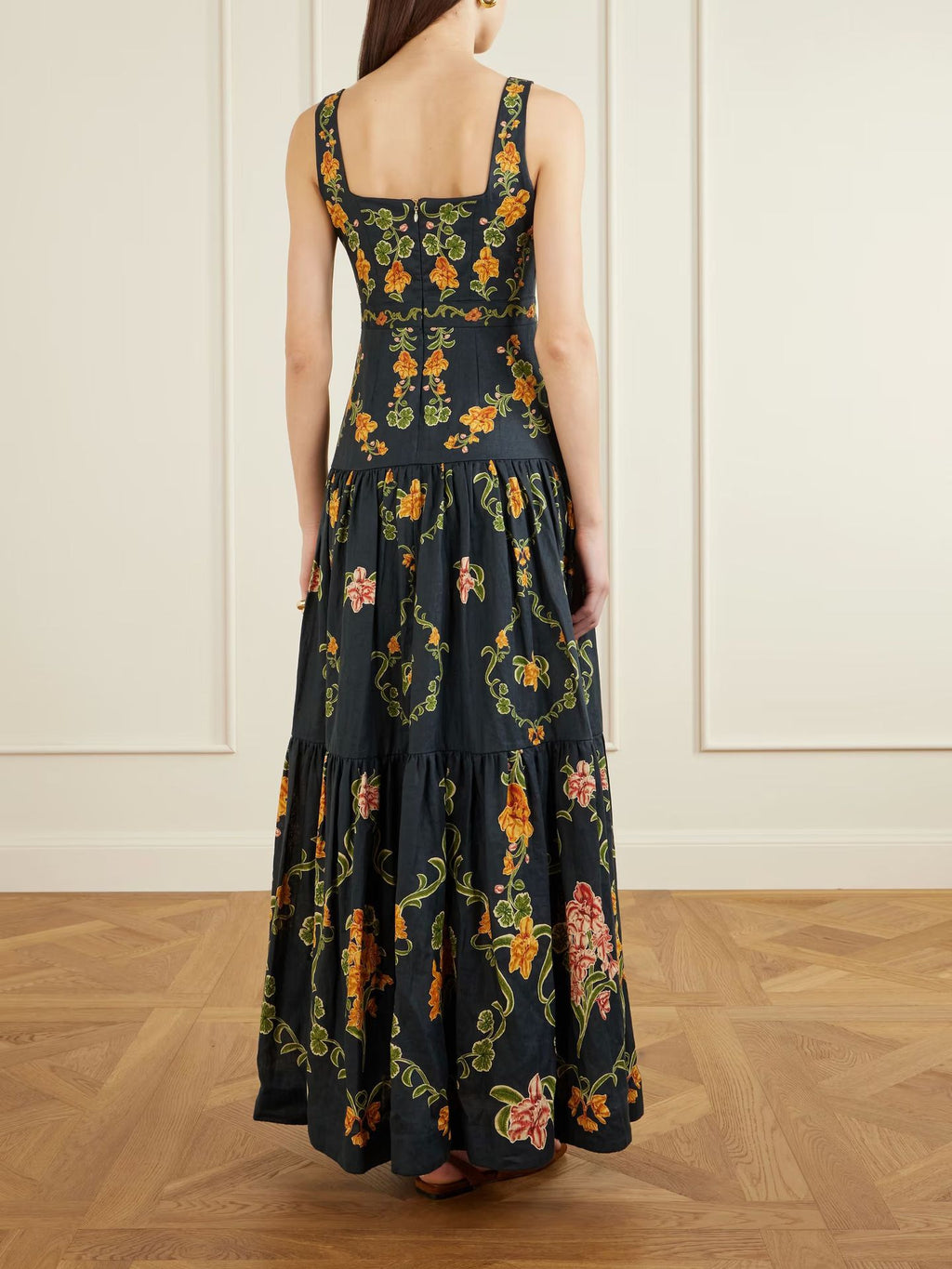 European and American Cross-Border 2026 Aliexpress Amazon Independent Site Elegant Linen Sleeveless Floral Patchwork Flared Dress