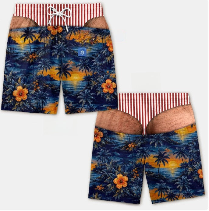 Men's 3D Patriotic Print Loose Beach Shorts