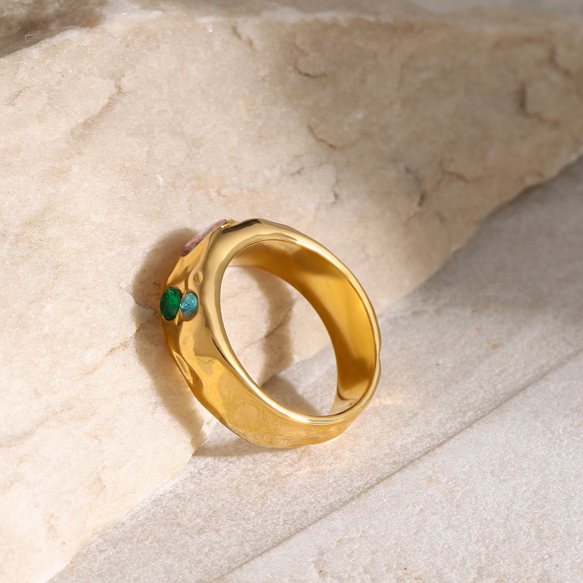 Gold Plated Zircon Geometric Ring