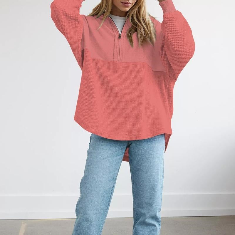 Zipper V Neck Hooded Sweatshirt