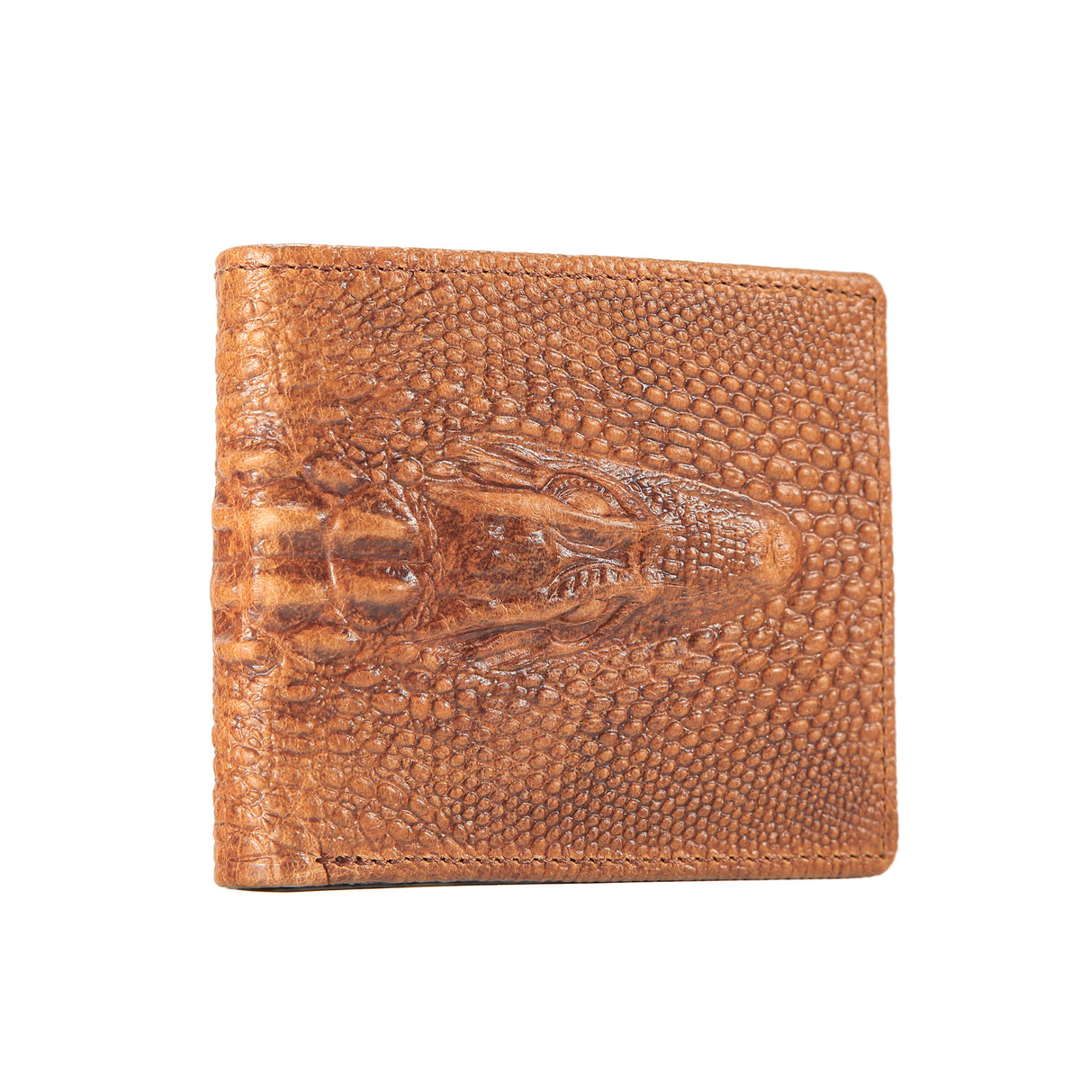 Mens Genuine Leather Short Wallet with Crocodile Pattern