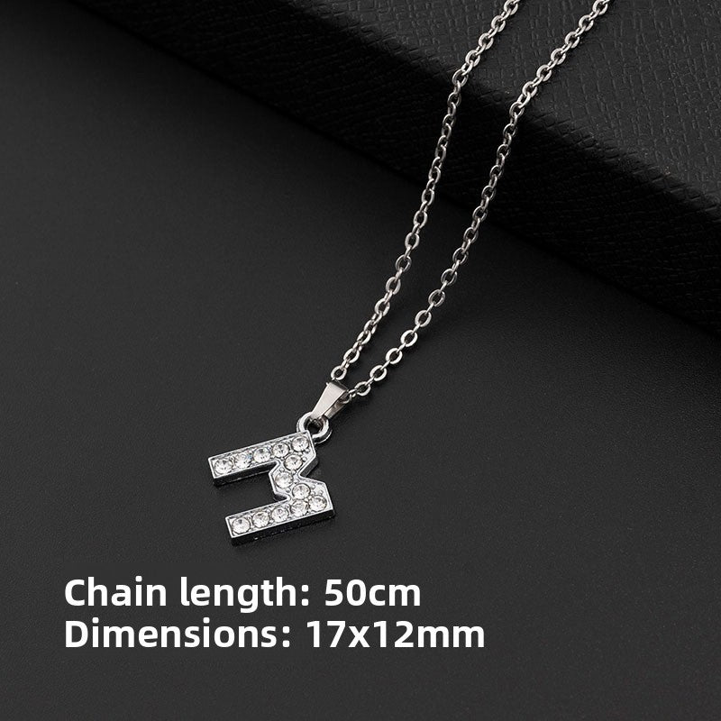 Stainless Steel Letter Pendant Necklace Diamond-Encrusted Women Jewelry