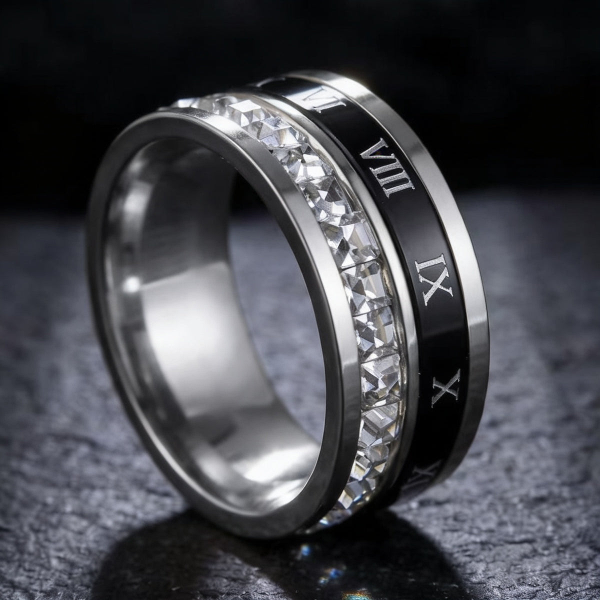Stainless steel ring with diamonds, titanium steel ring