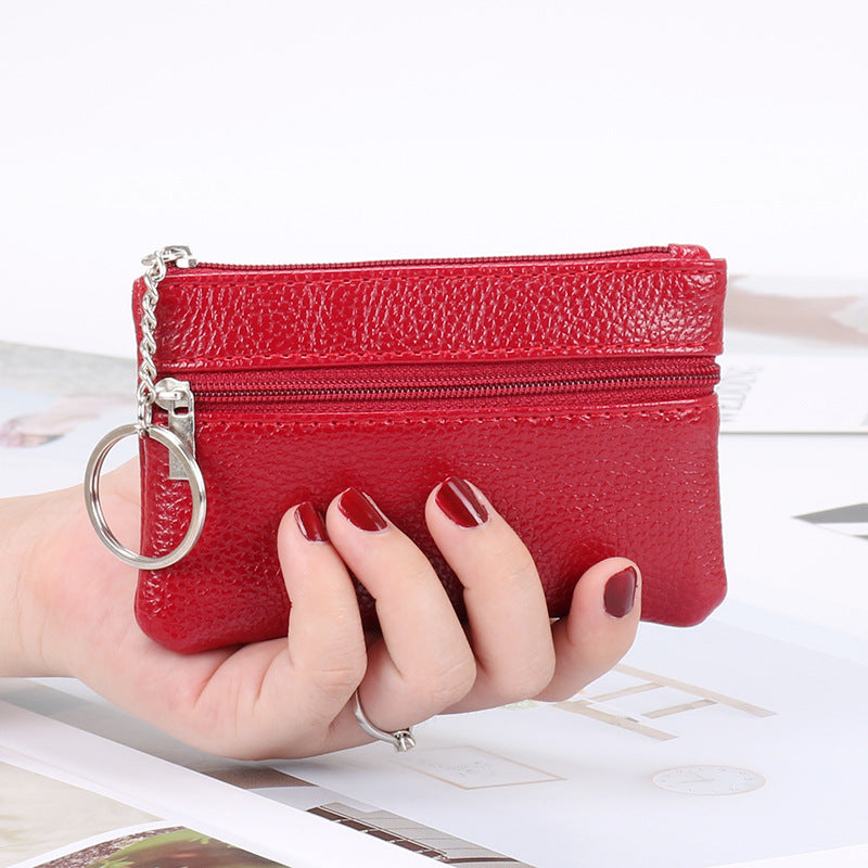 Genuine Leather Texture Women Mini Zipper Coin Purse Key Wallet