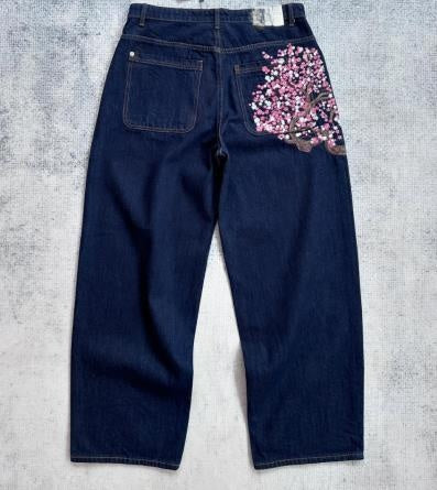 Retro Floral Embroidered Unisex Jeans
