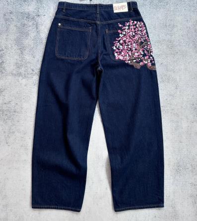 Retro Floral Embroidered Unisex Jeans