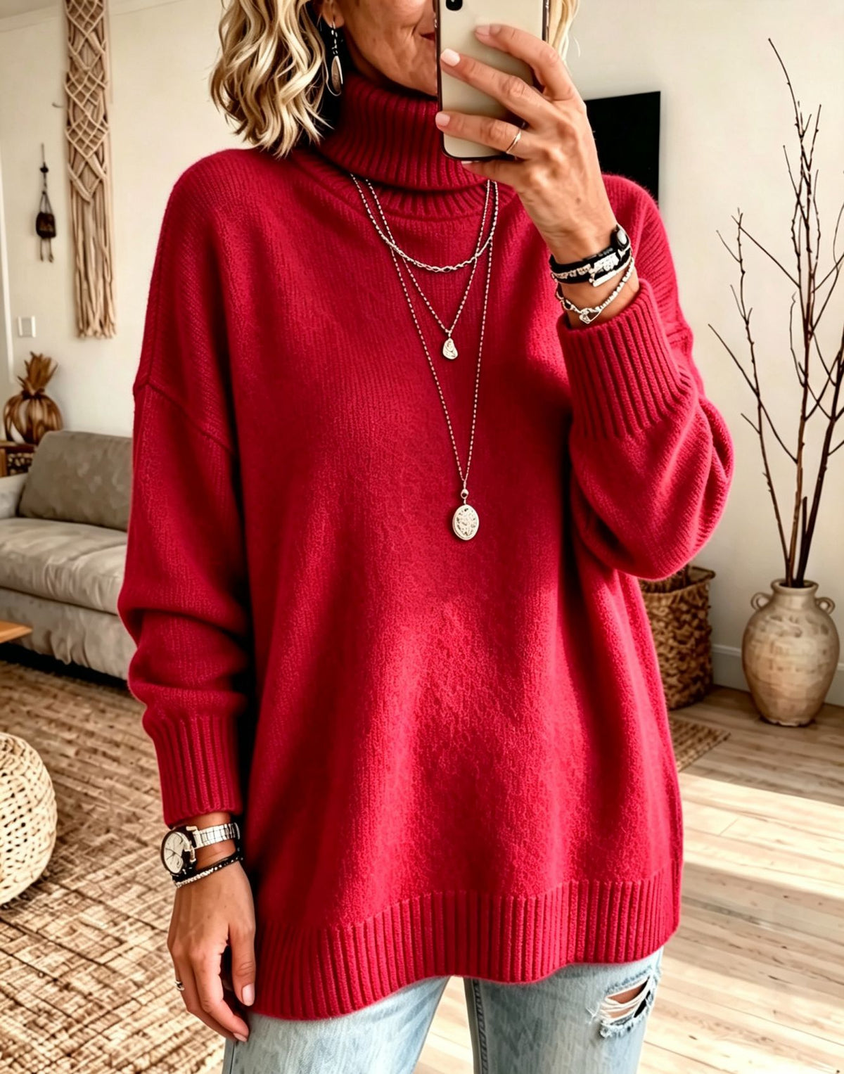 Women's High-Neck Knit Sweater