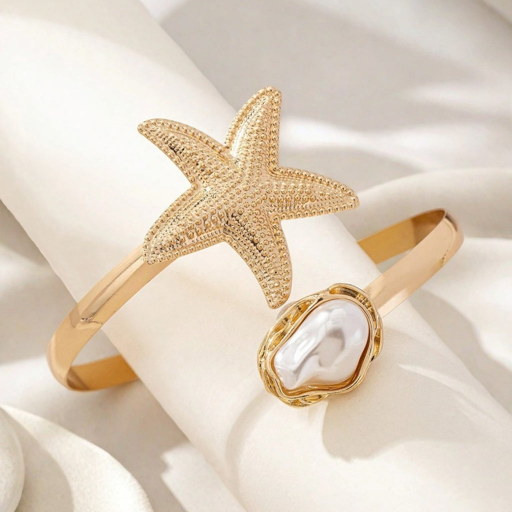 Shaped Imitation Pearl Armband Women's Open Adjustable Upper Arm Bracelet