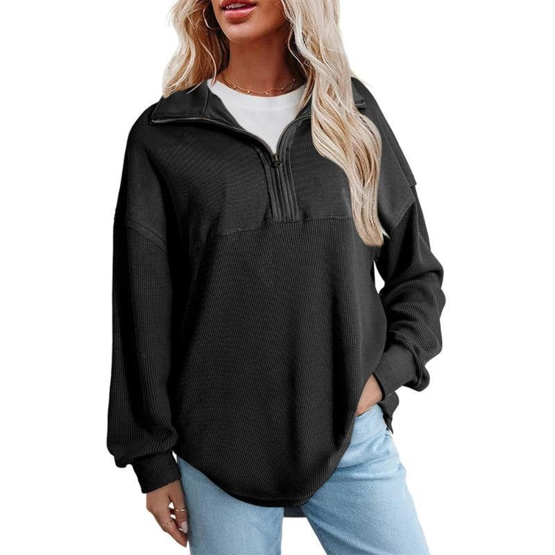 Zipper V Neck Hooded Sweatshirt