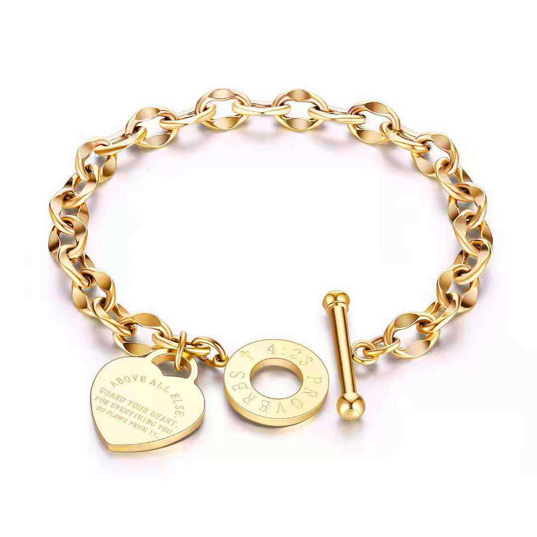 Lady OT Heart-shaped Titanium Steel Bracelet