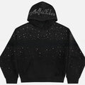 Rhinestone Hooded Sweatshirt Retro Washed Unisex