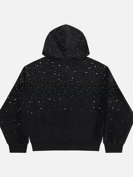 Rhinestone Hooded Sweatshirt Retro Washed Unisex