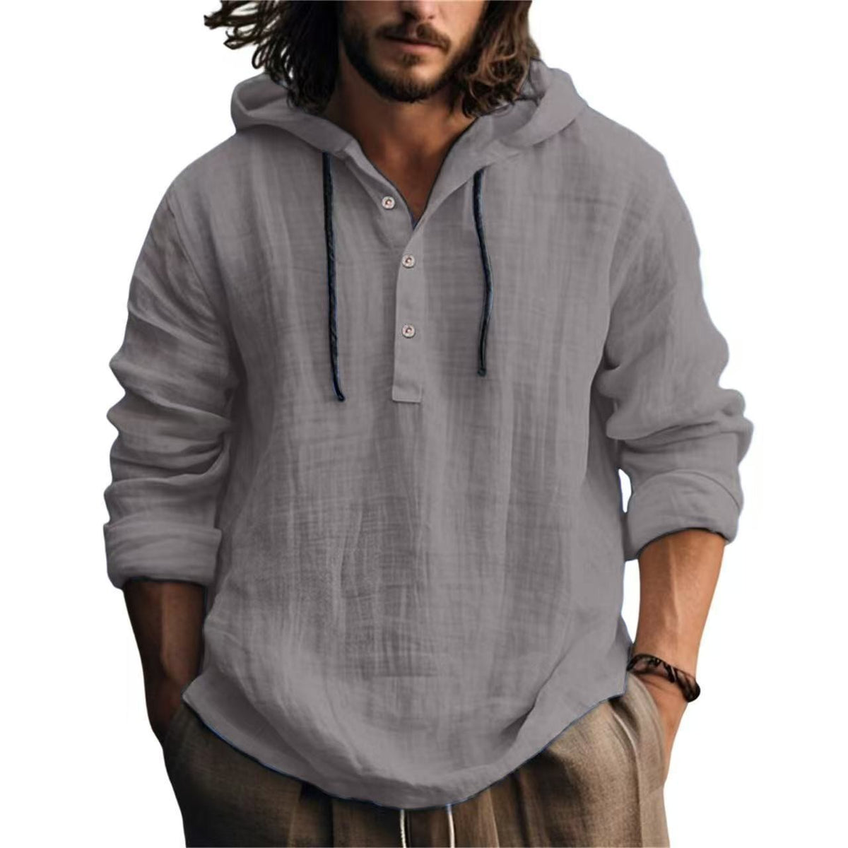 Mens Cotton Linen Hooded Sweatshirt