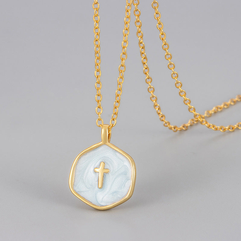 Copper Plated 14K Gold Enamel Cross Pendant Necklace