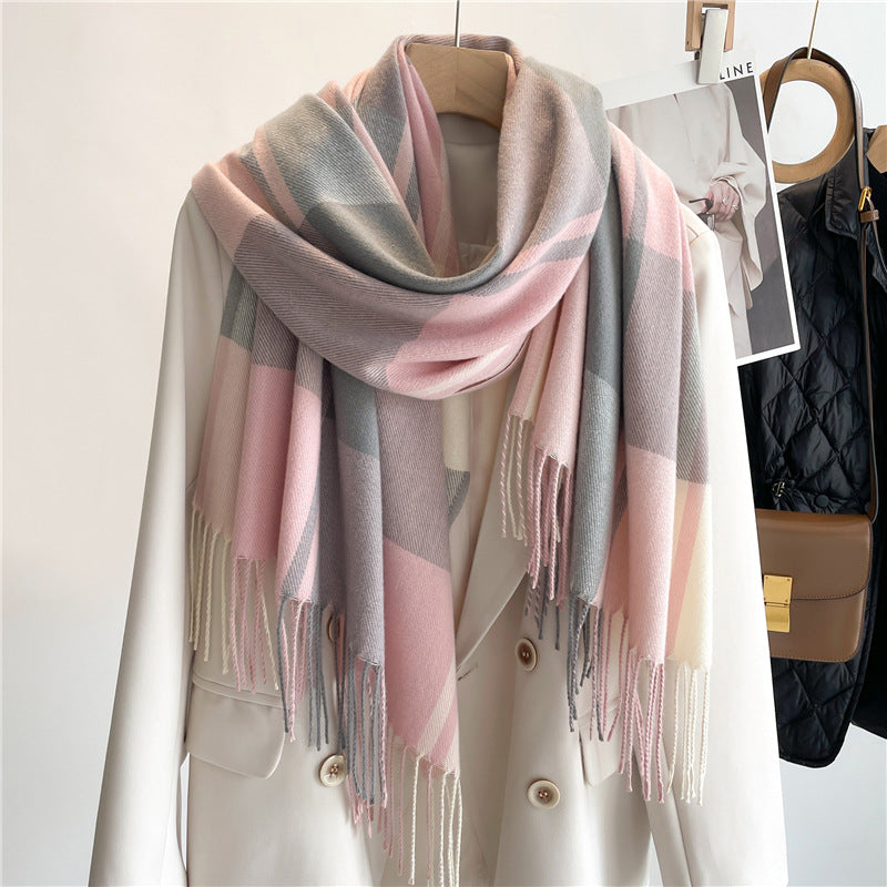 Plaid Scarf Unisex Long Tassel Imitation Cashmere Shawl