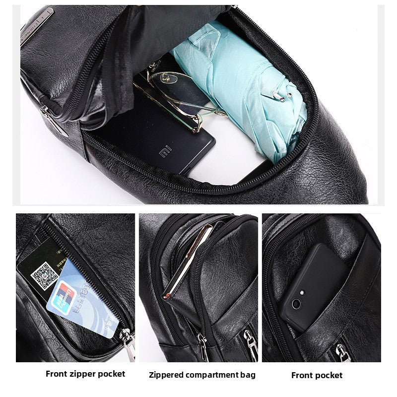Mens PU Leather Crossbody Chest Bag