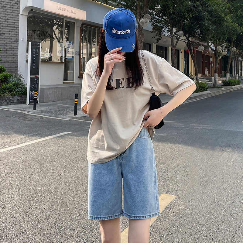 Women Summer Loose Straight Wide-Leg Knee-Length Shorts