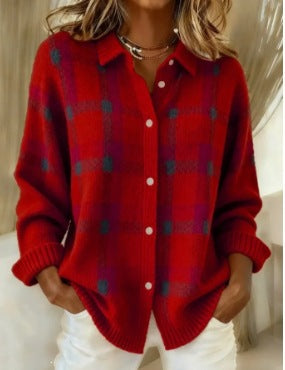 Womens Plaid Long Sleeve Cardigan