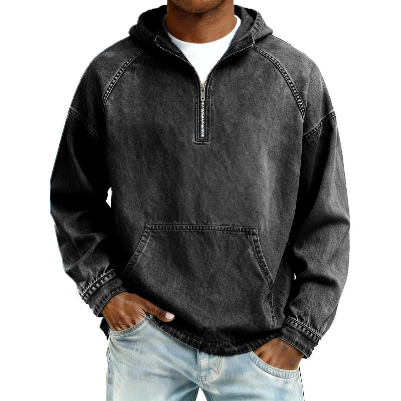 Men's Retro Half-Zip Hooded Sweatshirt