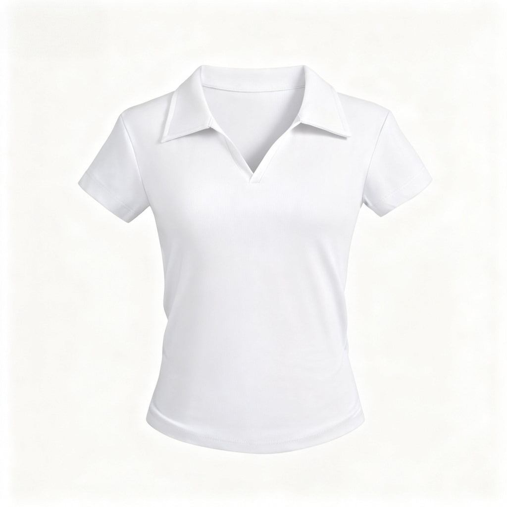 Small V-Neck,Short Fit, Waist-Cinching, Slim Fit Short-sleeve T-shirt