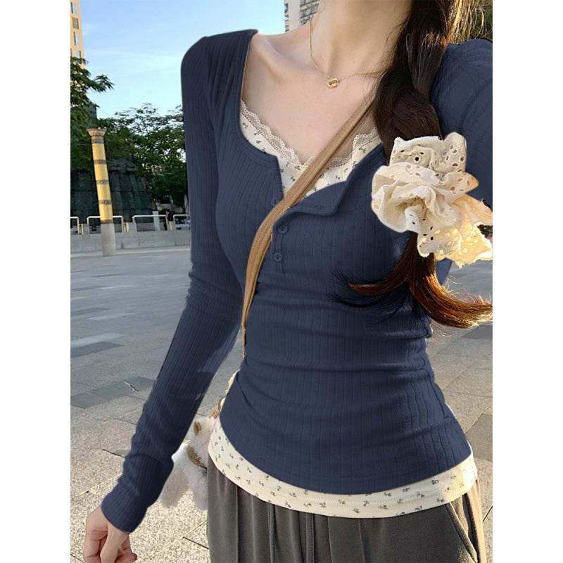 Womens French Style Lace Long Sleeve Top