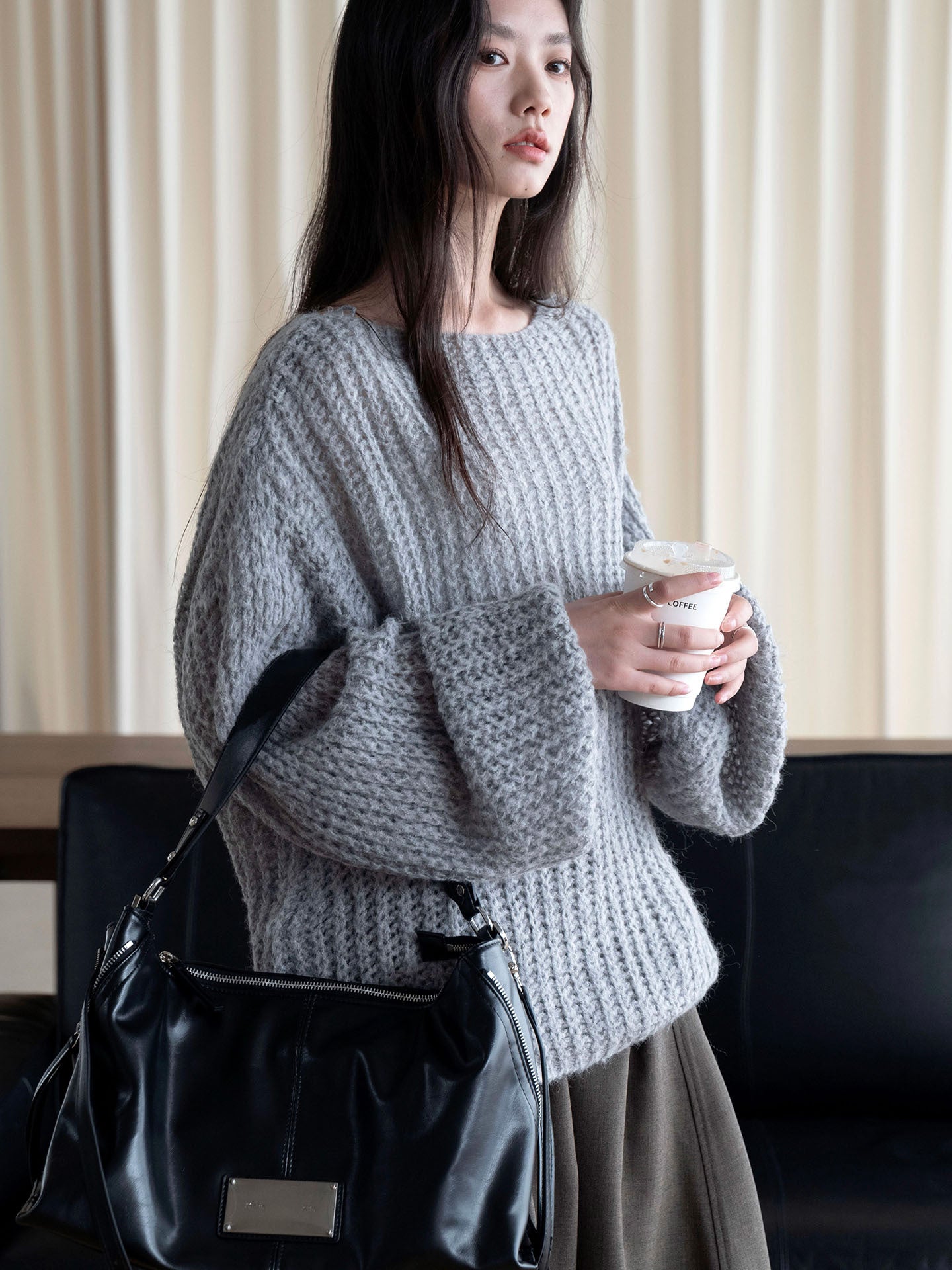 Womens Loose Fit Mohair Blend Sweater