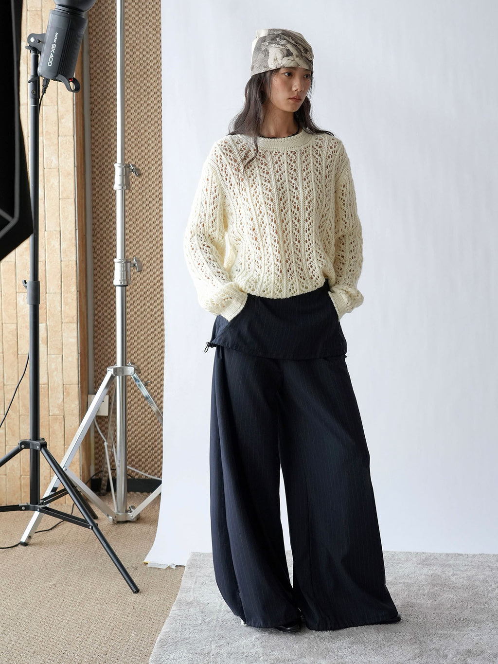 Stripe Drawstring Wide Leg Pants