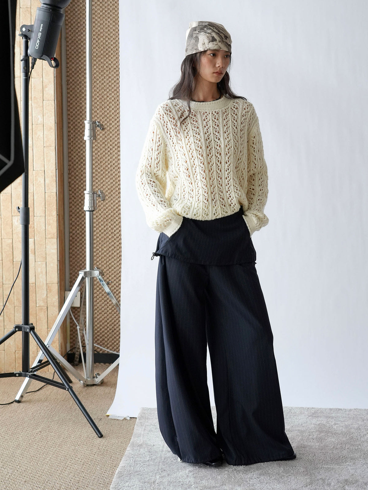 Stripe Drawstring Wide Leg Pants