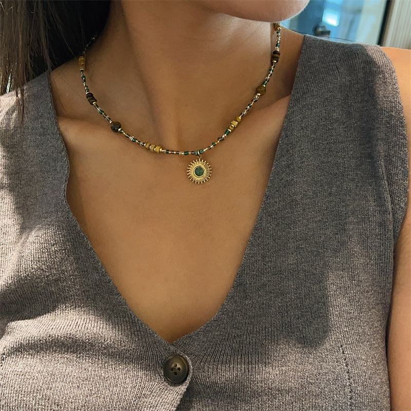 Turquoise Sun God Pendant Clavicle Chain