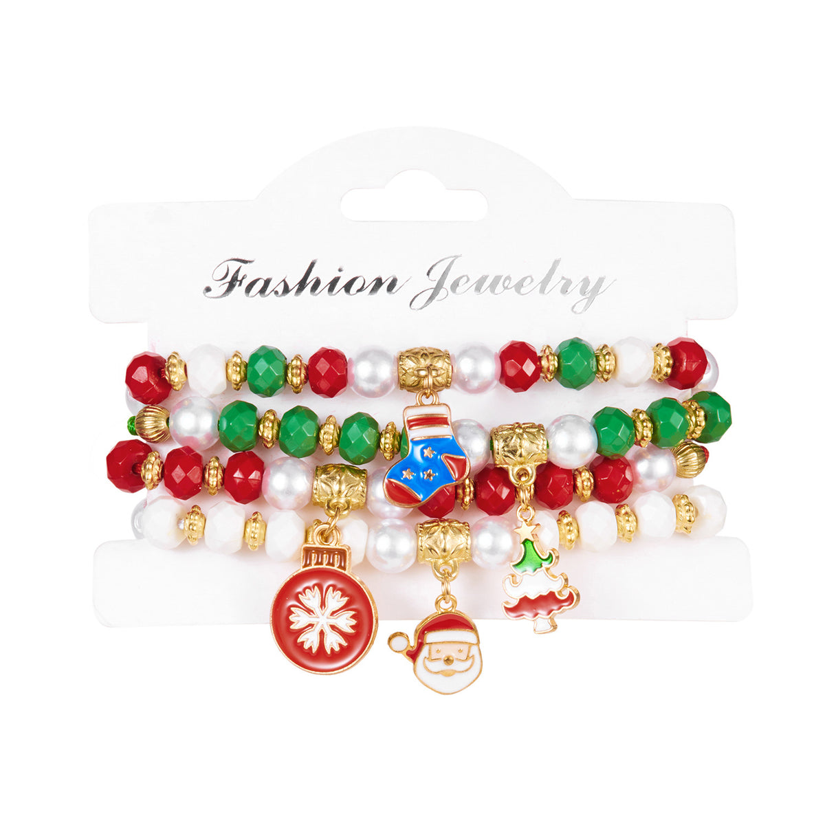 Christmas Series Pearl Soft Clay Rice Bead Bracelet Santa Bell Elk Pendant Bracelet Set