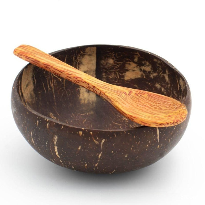 Natural Coconut Wood Bowl Set with Spoon