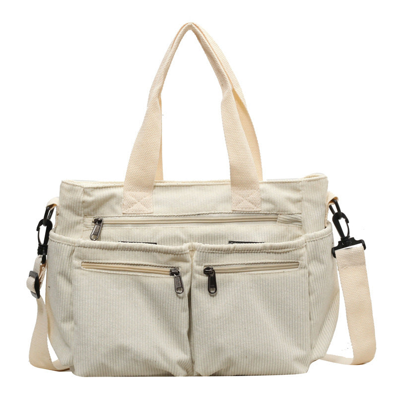 Large-capacity corduroy shoulder bag with slanted strap
