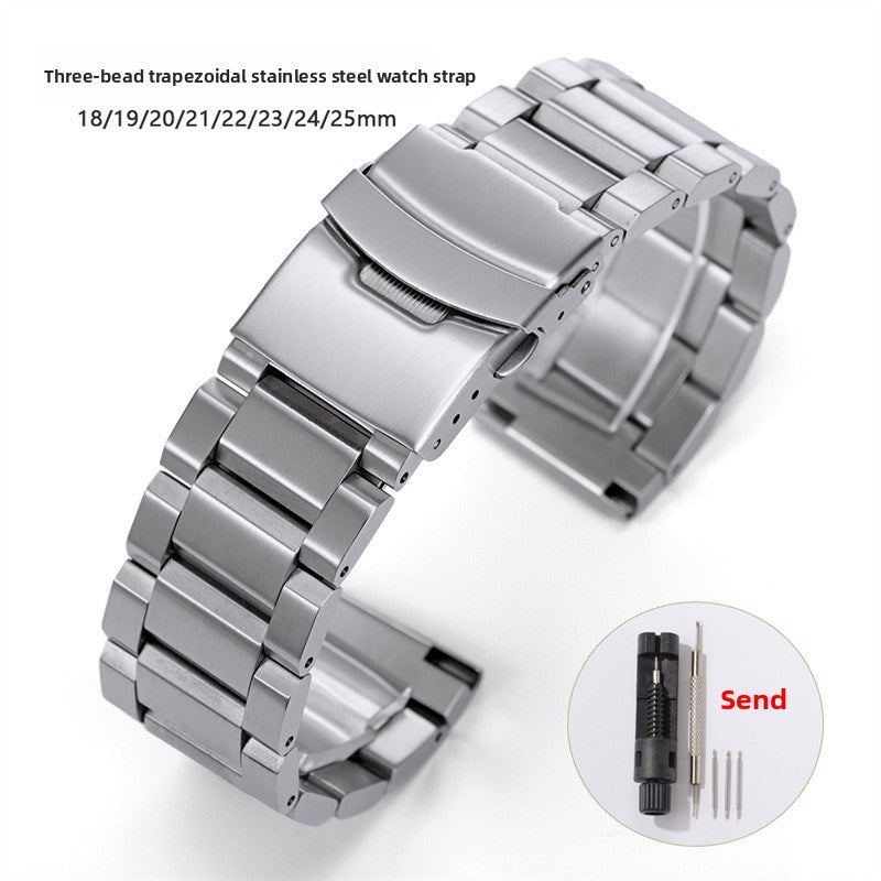 18/20/22/24mm Solid Three Bead Ladder Stainless Steel Watch Strap Men Watch Accessories
