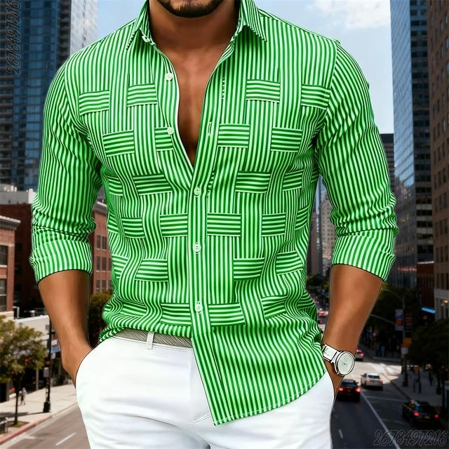 Mens Blue White Striped Long Sleeve Shirt