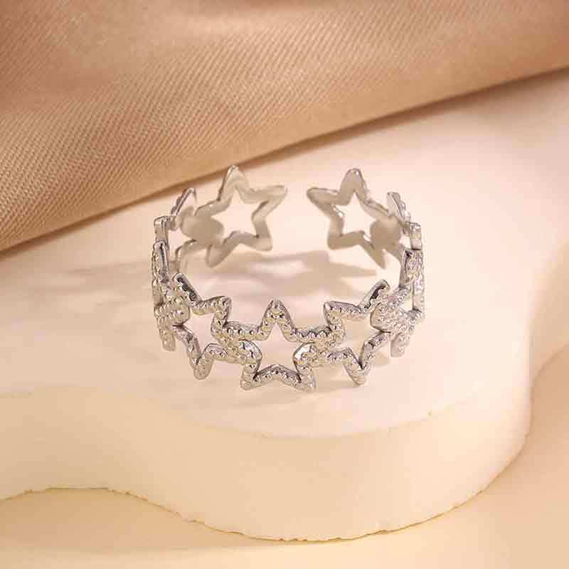 Adjustable Stainless Steel Opening Ring with Celestial Designs