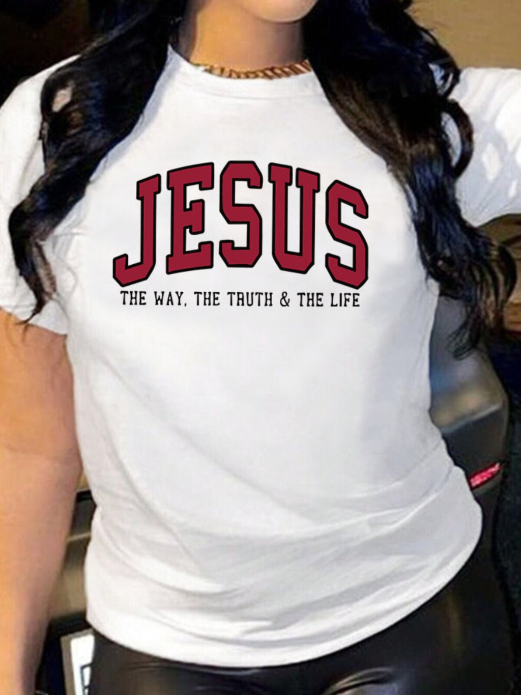 Jesus Letter Print Cotton Tshirt Loose Fit Short Sleeve Top