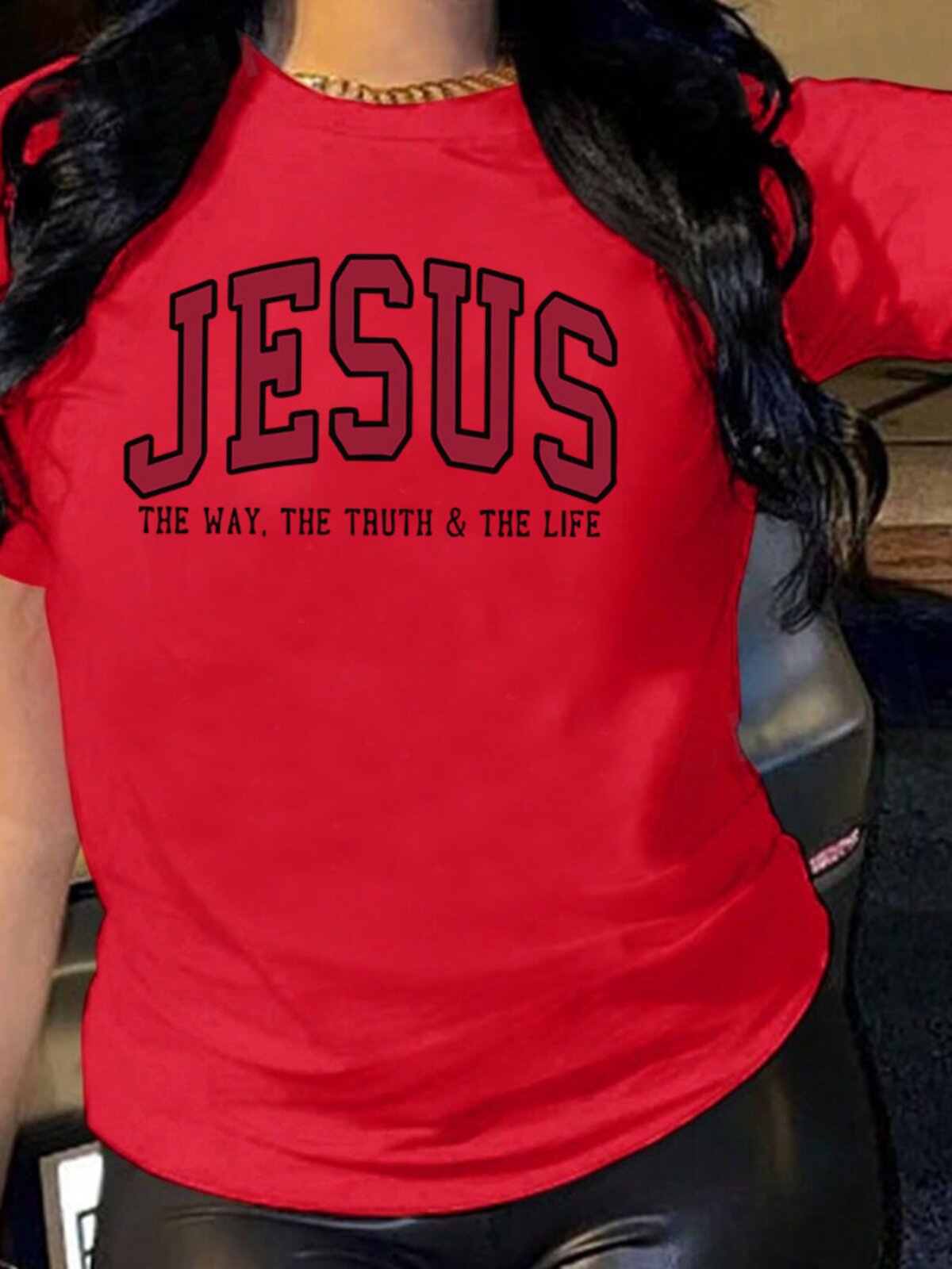 Jesus Letter Print Cotton Tshirt Loose Fit Short Sleeve Top