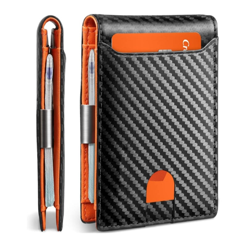 Mens Anti-Theft Carbon Fiber Bi-Fold Wallet